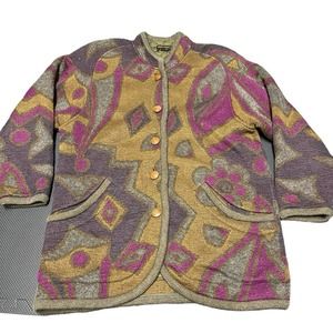 Vintage Geiger Collection Sweater Jacket‎ Coat size 40 Patchwork Floral Wool